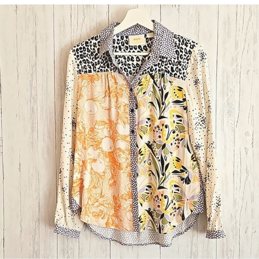 Anthropologie Maeve Multicolor Patterned Button-Up Shirt - Picture 2 of 7